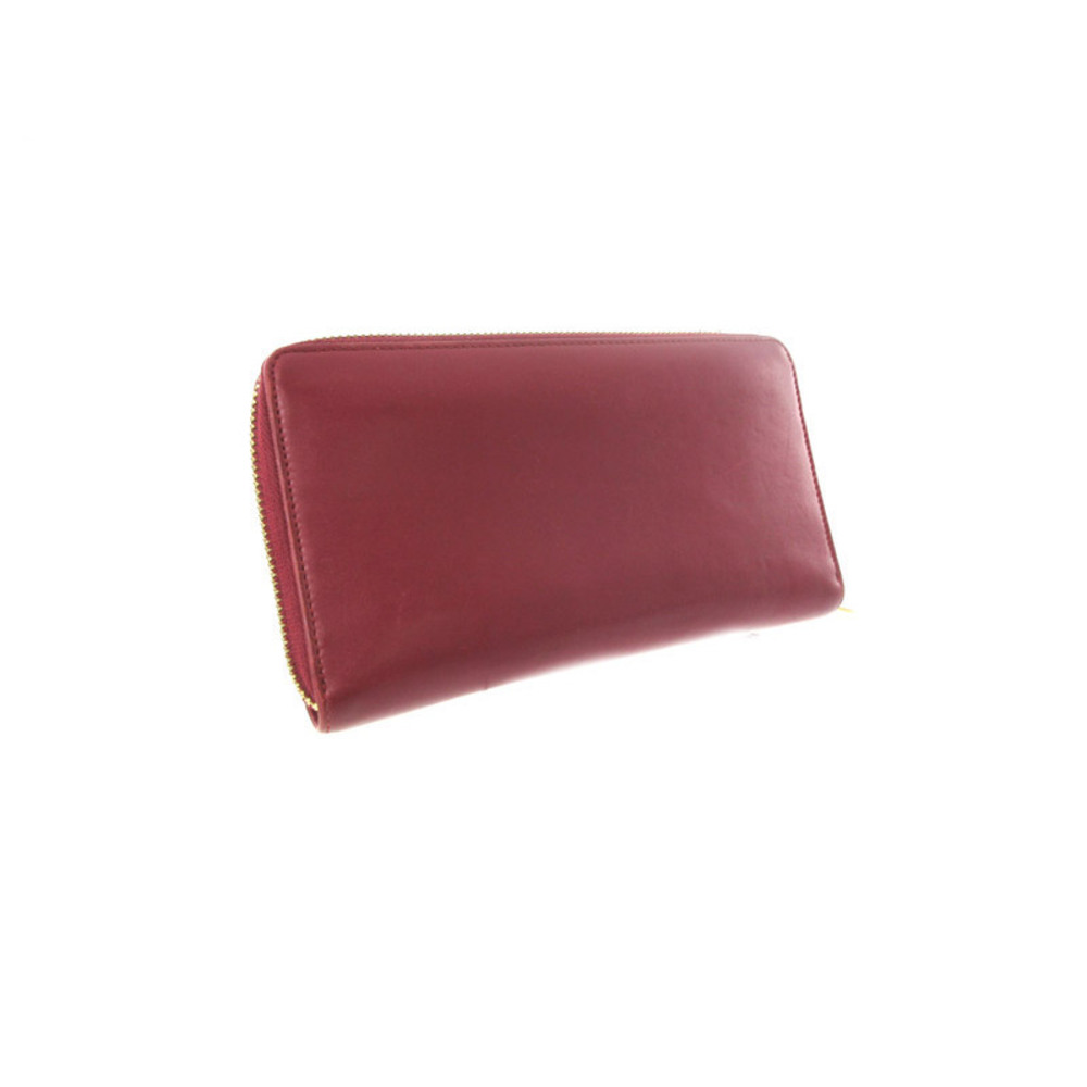 Chloe Black Leather Wallet Red Round Long Zip Ribbon Cute